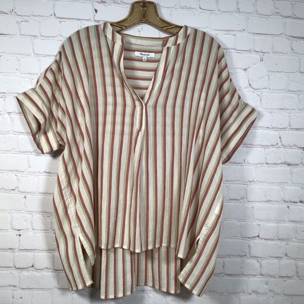 Madewell Crinkle Cotton Lakeline Popover Shirt Medium Striped Pullover Top